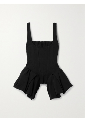 MARQUES' ALMEIDA - Frayed Ruffled Denim Top - Black - UK 4,UK 6,UK 8,UK 10,UK 12,UK 14,UK 16