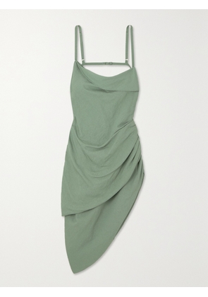 Jacquemus - Saudade Asymmetric Draped Woven Mini Dress - Green - FR 32,FR 34,FR 36,FR 38,FR 40,FR 42,FR 44
