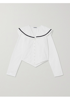 BATSHEVA - Skipper Velvet-trimmed Cotton-poplin Blouse - White - US0,US2,US4,US6,US8,US10,US12,US14