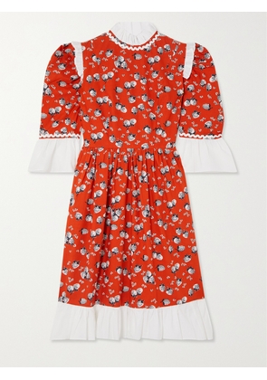 BATSHEVA - Ruffled Printed Cotton-poplin Mini Dress - Red - US0,US2,US4,US6,US8,US10,US12,US16