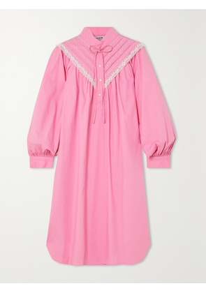 BATSHEVA - Landry Lace-trimmed Pintucked Embroidered Cotton-poplin Mini Dress - Pink - US0,US2,US4,US6,US8,US10,US12,US16
