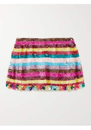 ASHISH - Embellished Striped Sequined Georgette Mini Skirt - Red - x small,small,medium,large,x large