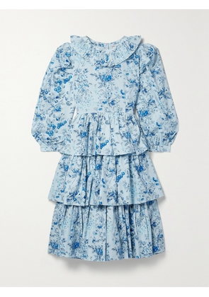 BATSHEVA - + Laura Ashley Welsh Ruffled Floral-print Cotton-poplin Dress - Blue - US0,US2,US4,US6,US8,US10,US12,US16,US18
