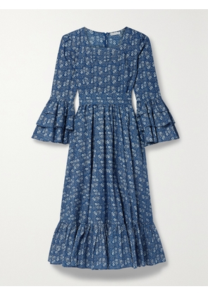 BATSHEVA - + Laura Ashley Waverly Ruffled Floral-print Cotton-poplin Midi Dress - Blue - US0,US2,US4,US6,US8,US10,US12,US16,US18