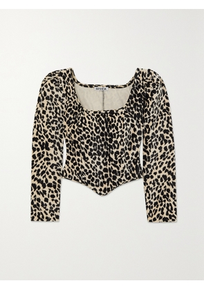 BATSHEVA - Dirndl Cropped Leopard-print Cotton-velvet Top - Neutrals - US0,US2,US4,US6,US8,US10,US12,US14