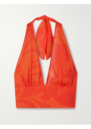 Etro - Cropped Printed Crepe Halterneck Top - Orange - IT36,IT38,IT40,IT42,IT44,IT46,IT48