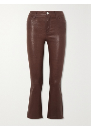 FRAME - Le Crop Mini Boot Cropped Leather Flared Pants - Burgundy - 23,24,25,26,27,28,29,30,31,32