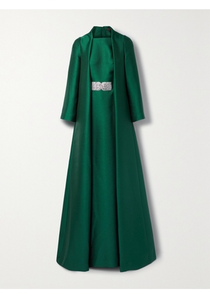 REEM ACRA - Layered Crystal-embellished Grain De Poudre Gown - Green - x small,small,medium,large,x large,xx large