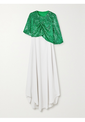 Dima Ayad - Asymmetric Cape-effect Crepe And Sequined Tulle Gown - Green - x small,small,medium,large,x large,xx large,xxx large,xxxx large