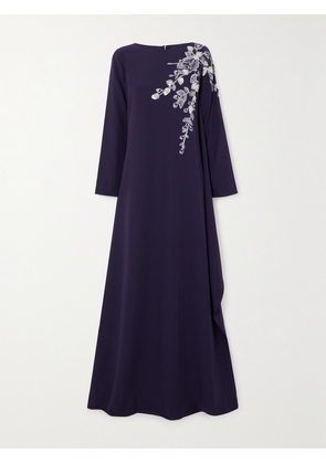 MARCHESA NOTTE - Draped Bead-embellished Embroidered Stretch-crepe Gown - Blue - US0,US2,US4,US6,US8,US10,US12,US14,US16