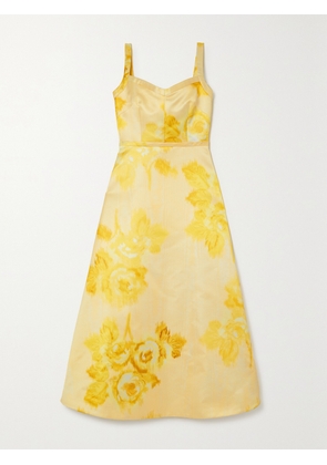 Emilia Wickstead - Elvita Floral-print Duchesse-satin Midi Dress - Yellow - UK 6,UK 8,UK 10,UK 12,UK 14,UK 16