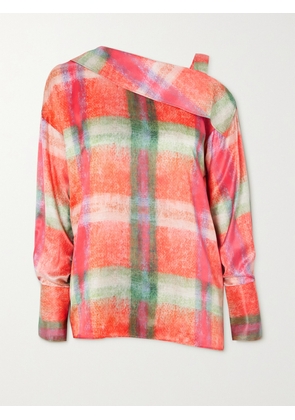 THEBE MAGUGU - Asymmetric Checked Silk-satin Top - Orange - x small,small,medium,large