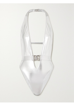 Dolce & Gabbana - Embellished Metallic Halterneck Swimsuit - Silver - 1,2,3,4,5