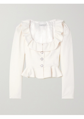 Alessandra Rich - Embellished Ruffled Cropped Wool-crepe Jacket - White - IT36,IT38,IT40,IT42,IT44,IT46