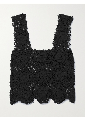 ALIX PINHO - Maya Cropped Crocheted Cotton Top - Black - x small,small,medium,large