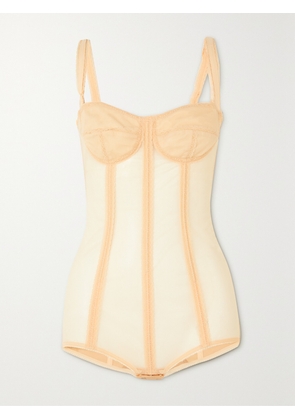 Dolce & Gabbana - Lace-trimmed Stretch-tulle Bodysuit - Neutrals - IT36,IT38,IT40,IT42,IT44,IT46