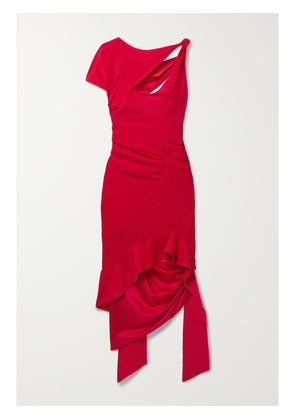COMMISSION - Asymmetric Cutout Stretch-silk Satin Midi Dress - Red - US0,US2,US4,US6,US8