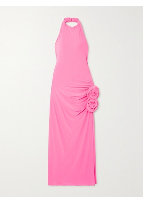 Magda Butrym - Halterneck Draped Appliquéd Stretch-jersey Midi Dress - Pink - FR 34,FR 36,FR 38,FR 40