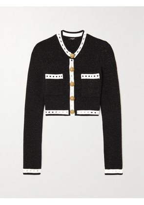 Balmain - Cropped Metallic Knitted Cardigan - Black - FR 34,FR 36,FR 38,FR 40,FR 42,FR 44,FR 46