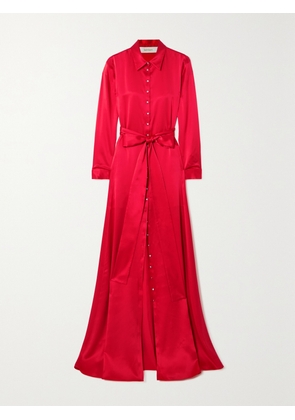 SEMSEM - + Net Sustain Belted Button-embellished Silk Maxi Shirt Dress - Red - small,medium,large