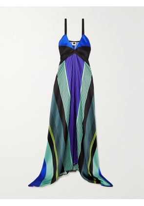 LOUISA PARRIS - + Net Sustain Joan Poiret Tie-detailed Printed Silk-satin Maxi Dress - Blue - S/M,M/L