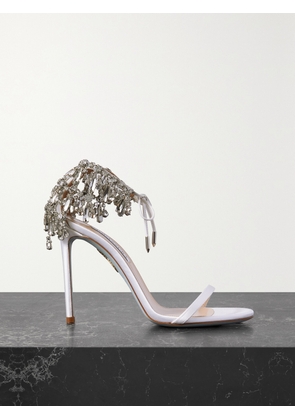 Aquazzura - Moonwalk 105 Crystal-embellished Satin Sandals - White - IT36,IT37,IT37.5,IT38,IT38.5,IT39,IT39.5,IT40,IT40.5,IT41,IT42