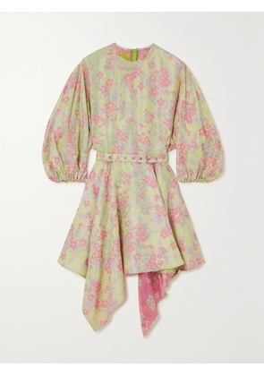 MARQUES' ALMEIDA - Asymmetric Belted Draped Brocade Mini Dress - Green - UK 4,UK 6,UK 8,UK 10,UK 12,UK 14,UK 16