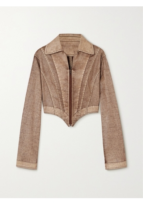Jean Paul Gaultier - + Knwls Cropped Mélange Stretch-cotton Biker Jacket - Brown - FR 34,FR 36,FR 38,FR 40,FR 42