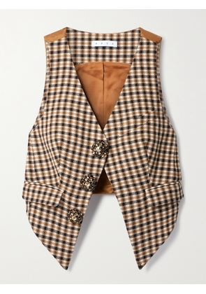 AREA - Crystal-embellished Checked Wool And Cotton-blend And Satin-twill Vest - Neutrals - US0,US2,US4,US6,US8,US10,US12
