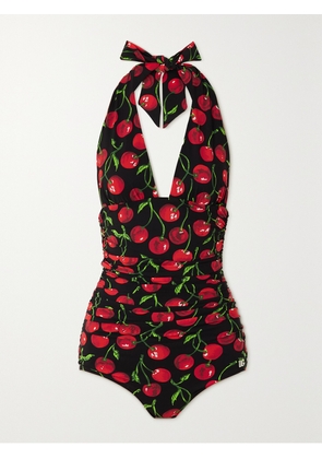 Dolce & Gabbana - Ruched Printed Halterneck Swimsuit - Red - 1,2,3,4,5