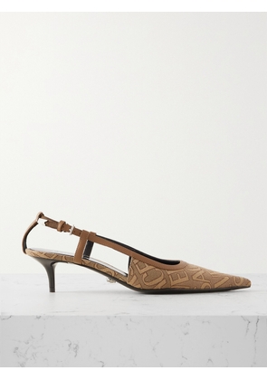 Versace - Leather-trimmed Logo-jacquard Canvas Slingback Pumps - Neutrals - IT35,IT35.5,IT36,IT36.5,IT37,IT37.5,IT38,IT38.5,IT39,IT39.5,IT40,IT40.5,IT41