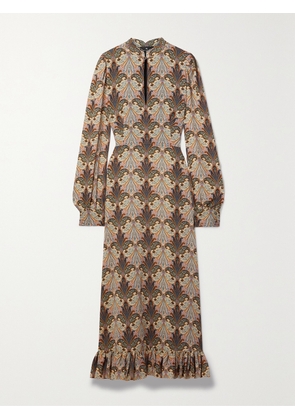 Etro - Ruffled Printed Crepe Midi Dress - Black - IT36,IT38,IT40,IT42,IT44,IT46,IT48