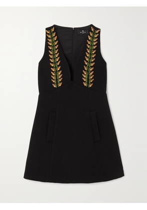Etro - Embroidered Wool-blend Crepe Mini Dress - Black - IT36,IT38,IT40,IT42,IT44,IT46,IT48
