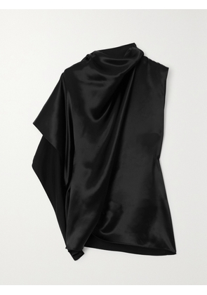 PETAR PETROV - The Game Asymmetric Draped Satin Top - Black - FR 34,FR 36,FR 38,FR 40,FR 42,FR 44