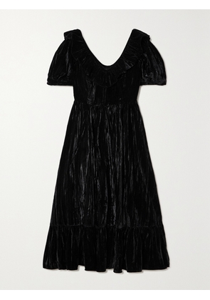 BATSHEVA - May Ruffled Tiered Velvet Midi Dress - Black - US0,US2,US4,US6,US8,US10,US12,US14,US16,US18,20