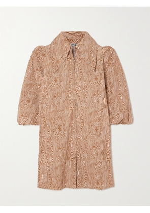 BATSHEVA - Robin Embellished Printed Cotton-poplin Mini Dress - Brown - US0,US2,US4,US6,US8,US10,US12,US14,US16,US18