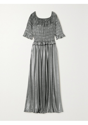 BATSHEVA - Oak Smocked Metallic Stretch-lamé Maxi Dress - Silver - US0,US2,US4,US6,US8,US10,US12,US14,US16,US18,20