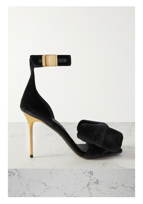 Balmain - Uma Bow-detailed Velvet Sandals - Black - IT36,IT37,IT37.5,IT38,IT38.5,IT39,IT39.5,IT40,IT40.5