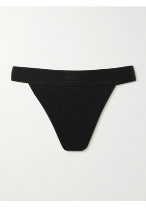 SKIMS - Cotton Collection Ribbed Cotton-blend Jersey Thong - Soot - Black - XXS,XS,S,M,L,XL,2XL,3XL,4XL