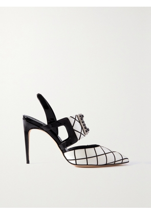 Manolo Blahnik - Bimixpla 105 Buckled Checked Satin And Patent-leather Slingback Pumps - Black - IT35,IT36,IT36.5,IT37,IT37.5,IT38,IT38.5,IT39,IT39.5,IT40,IT40.5,IT41,IT42