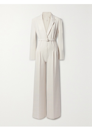 Norma Kamali - Belted Pleated Stretch-jersey Jumpsuit - Off-white - xx small,x small,small,medium,large,x large