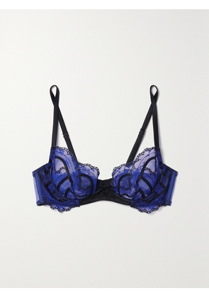 FLEUR DU MAL - Hendrix Satin-trimmed Embroidered Tulle Underwired Soft-cup Bra - Blue - 32B,34B,36B,32C,34C,36C,32D,34D,36D,32DD,34DD,36DD