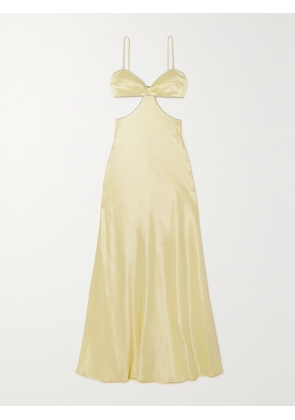 MICHAEL LO SORDO - Crystal-embellished Cutout Silk-satin Maxi Dress - Yellow - UK 0,UK 2,UK 4,UK 6,UK 8,UK 10,UK 12