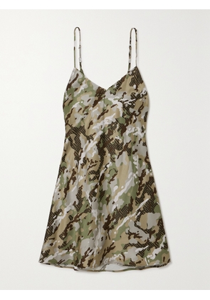 AMIRI - Camouflage-print Satin Mini Dress - Green - xx small,x small,small,medium,large