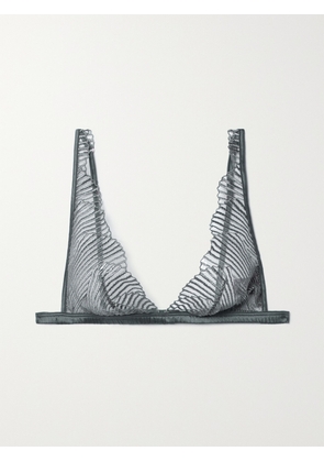 COCO DE MER - Athena Satin-trimmed Embroidered Tulle Soft-cup Triangle Bra - Silver - x small,small,medium,large,x large