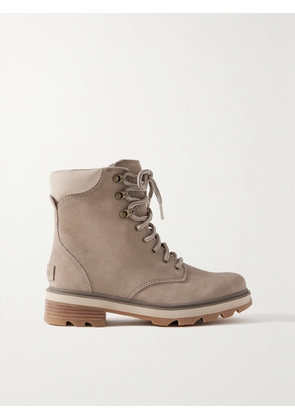 Sorel - Lennox Lace Leather-trimmed Suede Ankle Boots - Brown - US5,US6,US6.5,US7,US7.5,US8,US8.5,US9,US9.5,US10,US10.5,US11,US12