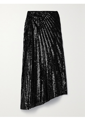 A.L.C. - Tori Asymmetric Pleated Sequined Tulle Midi Skirt - Black - US00,US0,US2,US4,US6,US8,US10,US12,US14