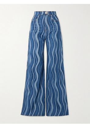 AREA - Sunray Embellished Printed High-rise Wide-leg Jeans - Blue - 25,26,27,28,30