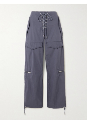 DION LEE - Lace-up Organic Cotton-blend Twill Wide-leg Pants - Gray - xx small,x small,small,medium,large,x large