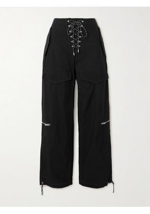DION LEE - Lace-up Organic Cotton-blend Twill Wide-leg Pants - Black - xx small,x small,small,medium,large,x large